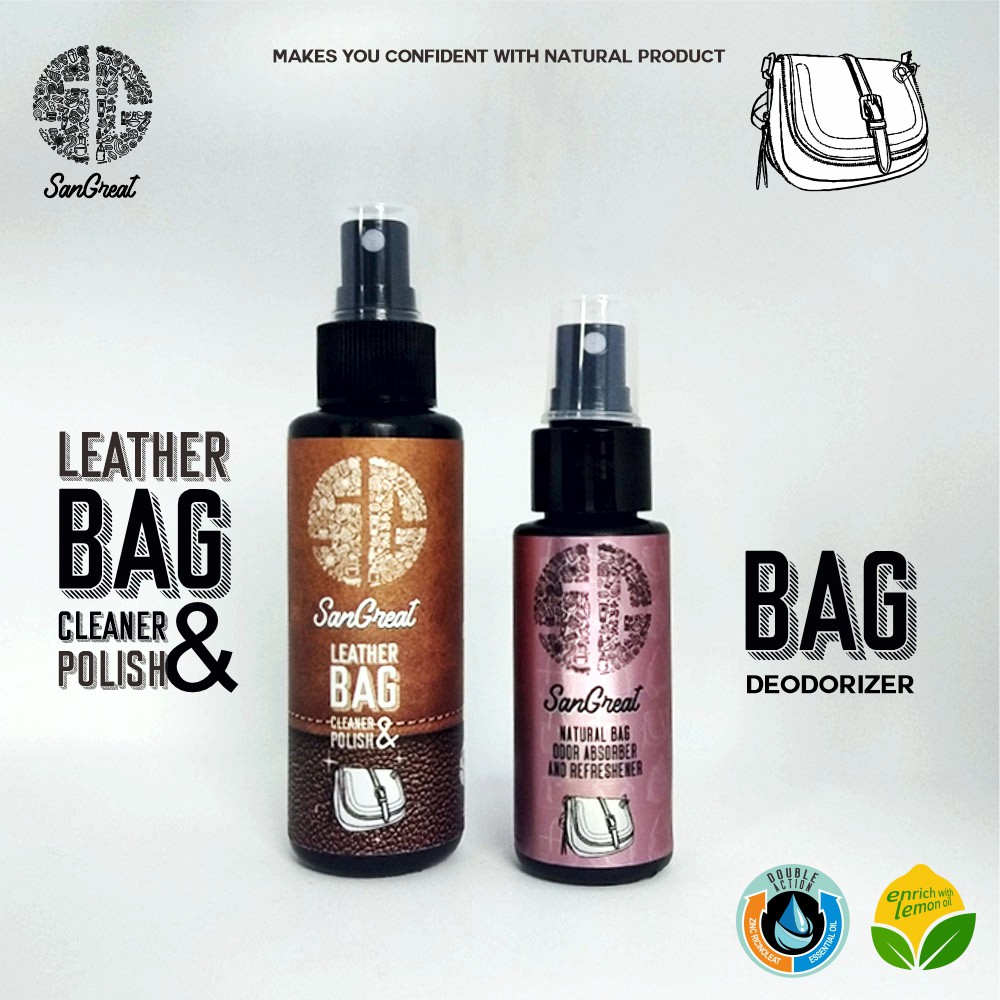 Paket cairan pembersih tas kulit SanGreat Leather bag cleaner and conditioner dan Pewangi Tas Bag deodorizer and refreshener