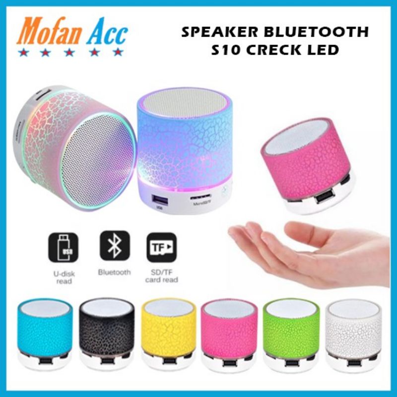 Speaker Bluetooth SUPER BASS S10 CREAC EFFECT MOTIF RETAK MINI LAMPU LED SUPER BASS
