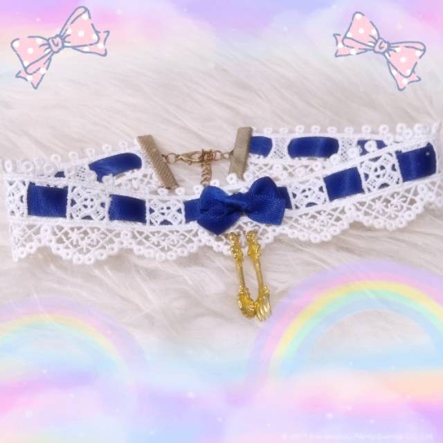 KALUNG CHOKER LOLITA BLUE BOW GOLD SPOON AND FORK