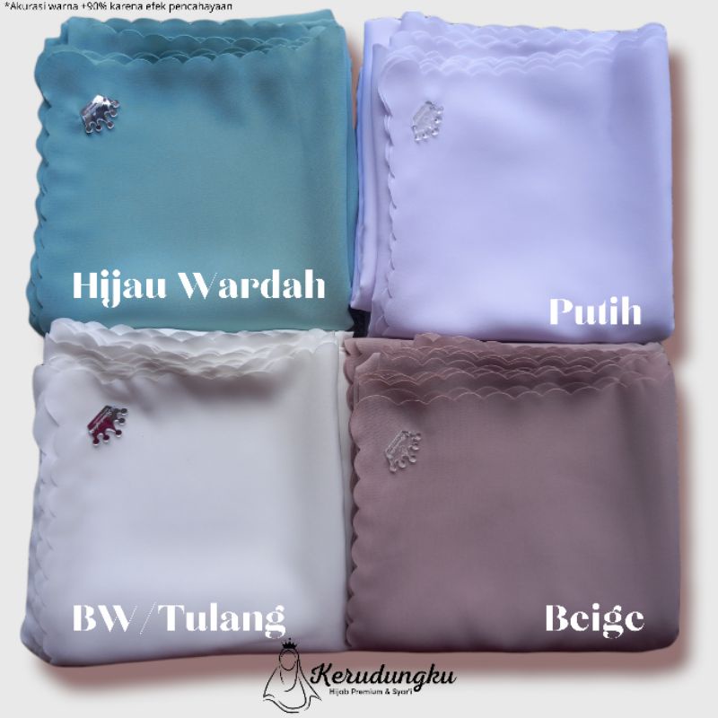 Hijab Kerudungku Putih, Broken White / BW Tulang, Beige, Hijau Wardah Mint Segiempat Square Syari Ju