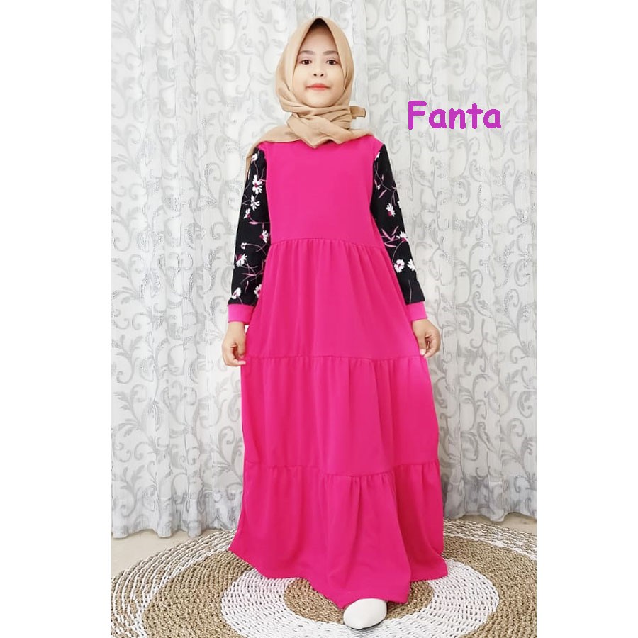CARLINA Gamis Anak Soleha Lengan Bunga Dress Susun Kids Perempuan