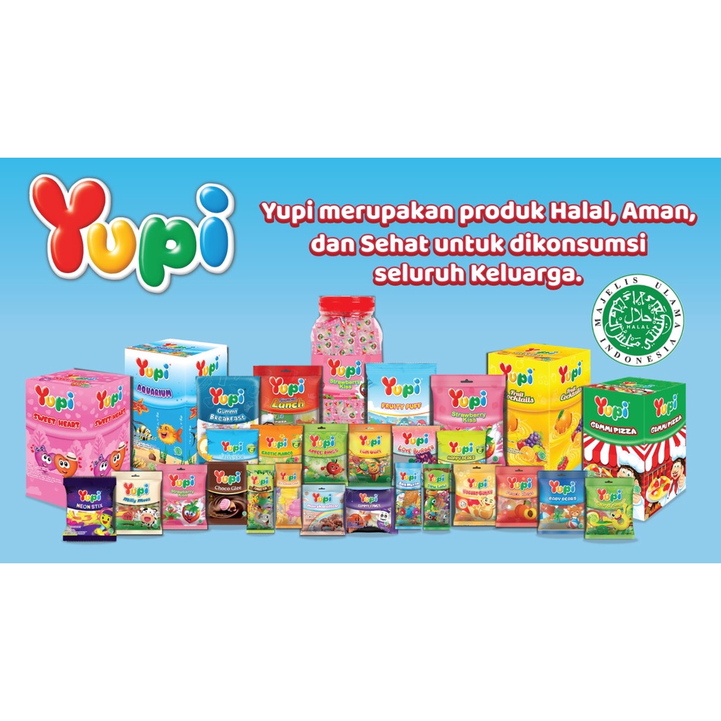 (JURAGAN) Permen YUPI All Varian Rasa Isi 24 Pcs Per Box Baby Bear / Little Star / Gummy Fangs / Wotta Melon / Ice Cream / Exotic Mango / Berribonz / Choco Glee Fruity Cola / Bolicicious Strawberry Orange / Dino Land / Jungle Fun / Mini Burger / Sea World