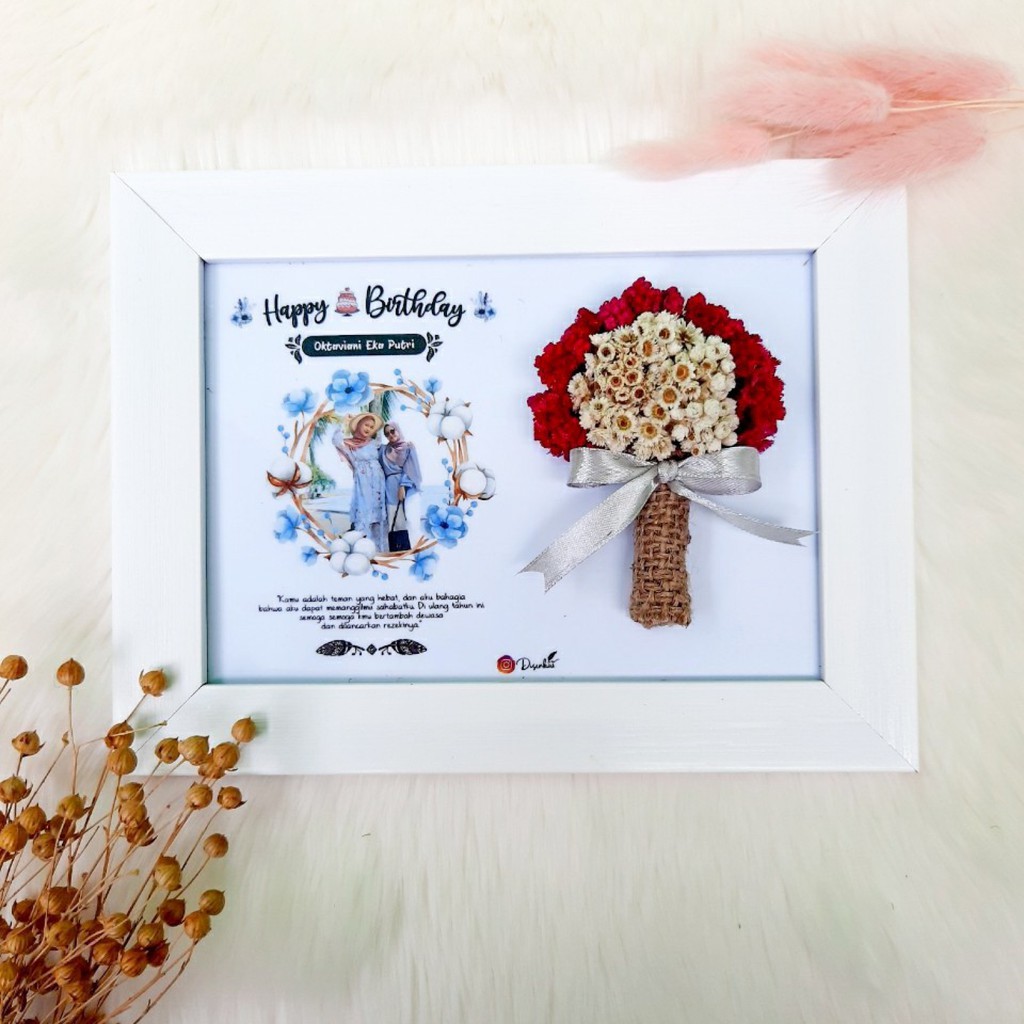 Edelweis Frame Bingkai Ukuran 5R - Hadiah Wisuda Ultah Nikahan | Bunga Budidaya