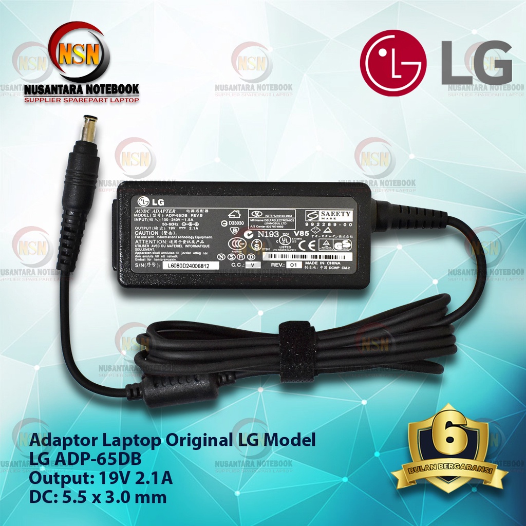 Adaptor Charger LG ADP-65DB 19V 2.1A DC 5.5 X 3.0mm Plug Jarum Orignal