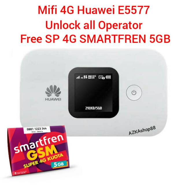 Mifi Huawei E5577 4G LTE Unlock All Operator Free Kartu Perdana Smartfren 5GB MURAH