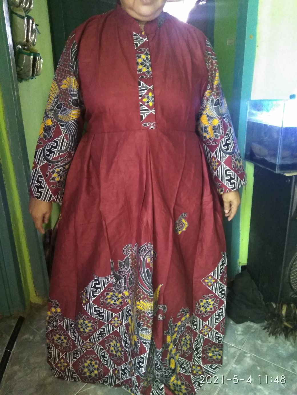 Gamis Batik Marun S M L Xl Xxl 3xl 4xl 5xl 6xl 7xl