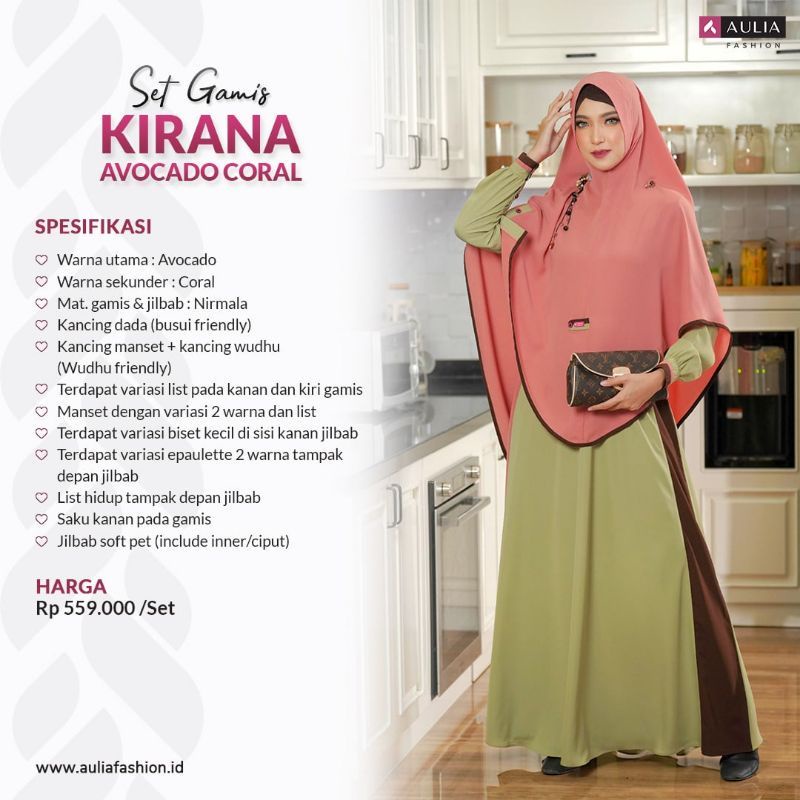 set gamis Aulia fashion original Kinara avocado coral
