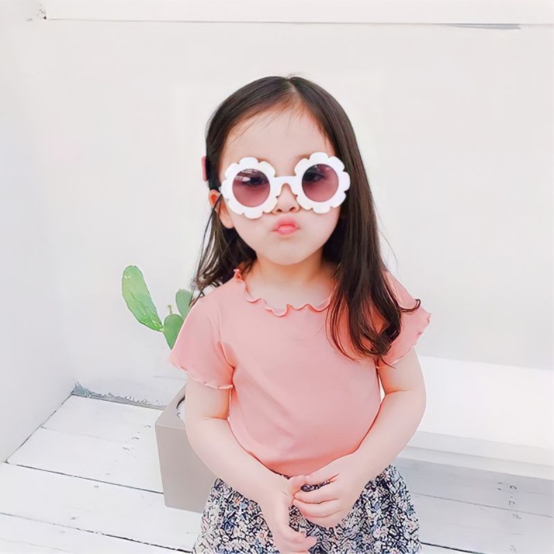 Kacamata Anak Perempuan Anti UV Bentuk Bulat Motif Bunga Gerigi/ Kacamata Hitam Anti UV Korean Style-1