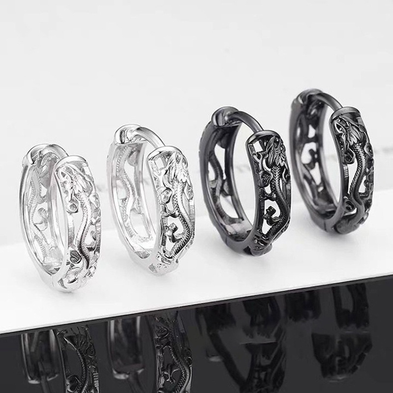 Fancyqube Anting Stud Desain Naga Bahan 925 Sterling Silver Gaya Retro Punk National Untuk Pria