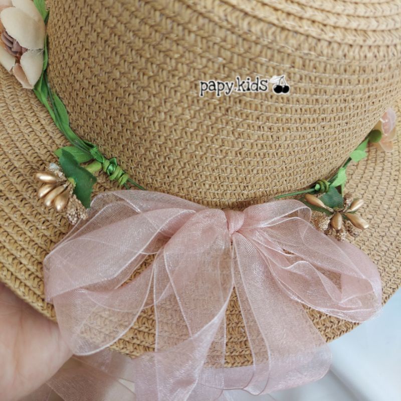 Boater Mahkota BH7/ Topi pantai anak / Topi Bulat import-2