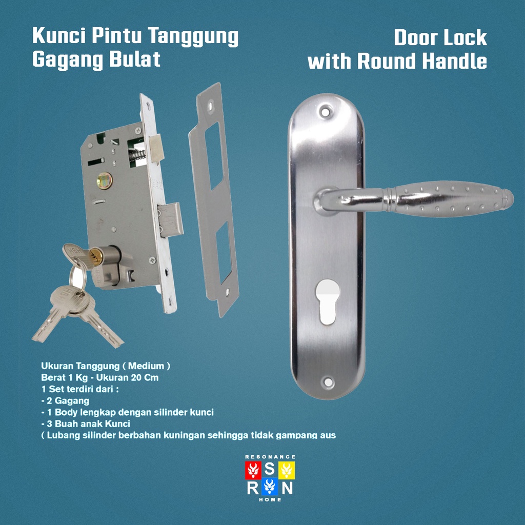 Kunci Pintu Rumah Premium Full / Set Stainless 20cm / Door Lock Resonance Home