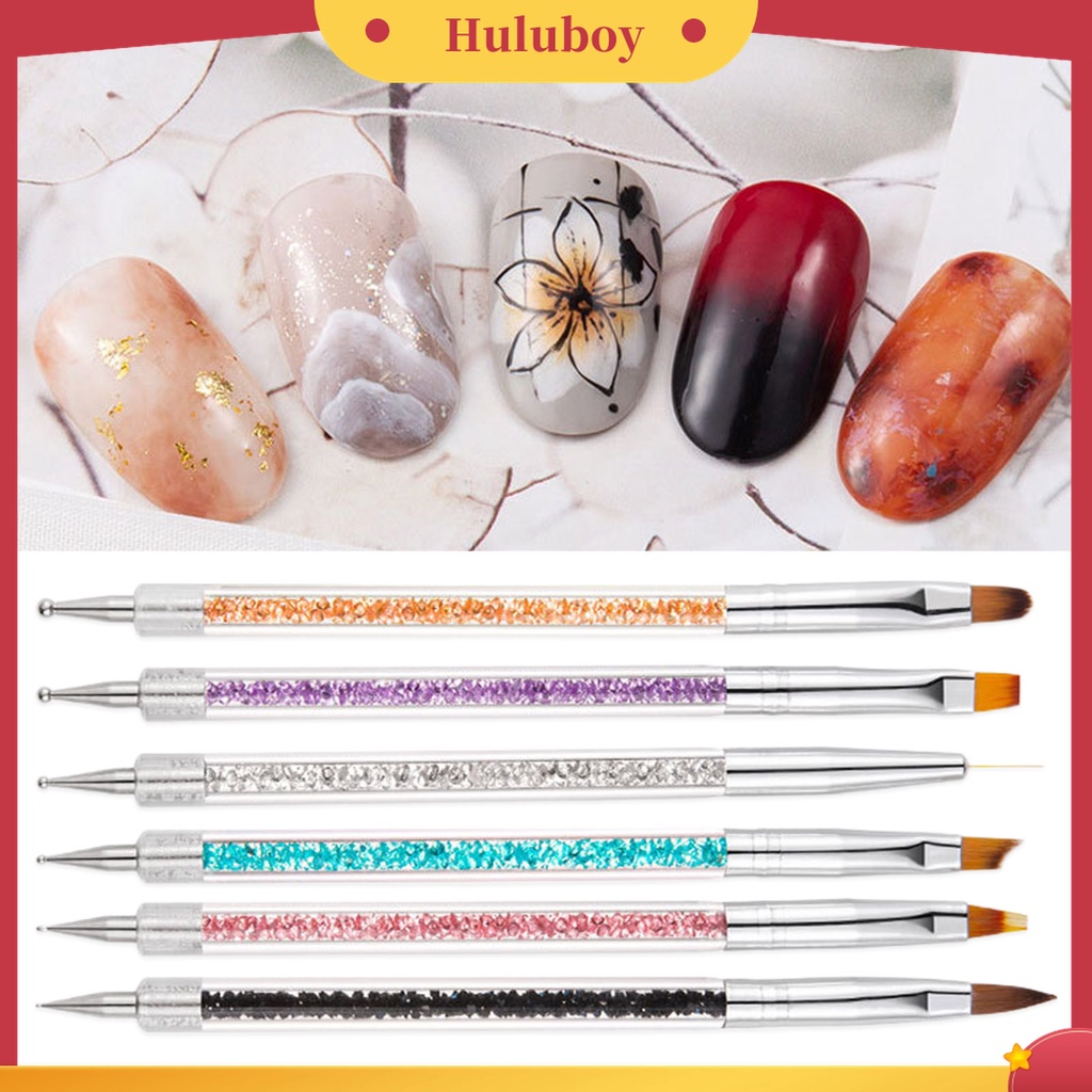Huluboy Huluboy♡ 6pcs / Set Pena Bor Kuku Bahan Nilon Wol Model Kepala Ganda Untuk Salon