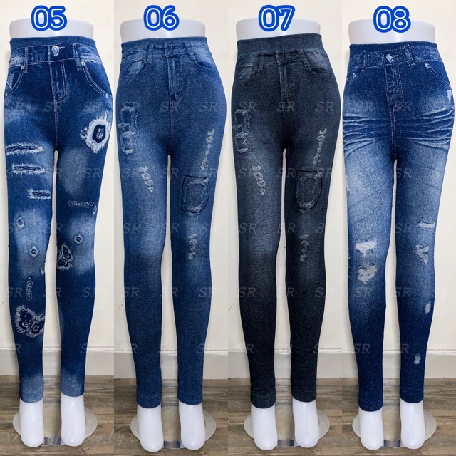 Legging Jeans Import Wanita Motif Sobek Ripped 3D Melar