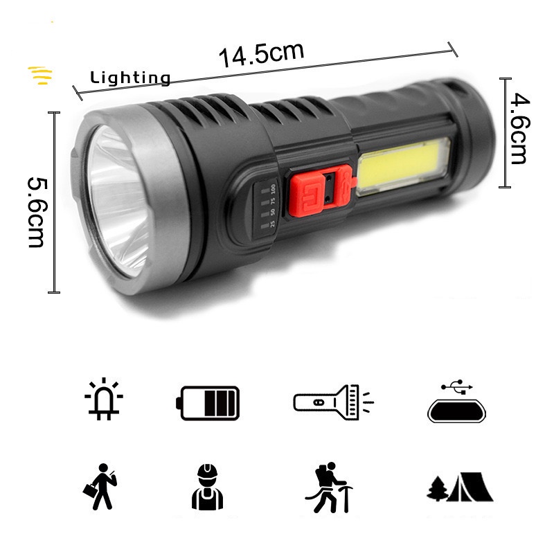 SENTER TANGAN IMPOR L822 CAS USB LED OSL COB SANGAT TERANG