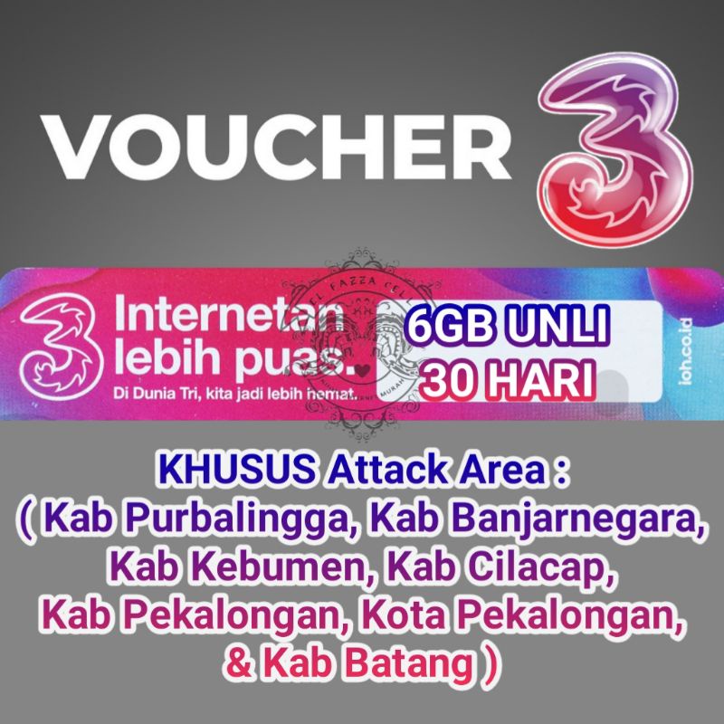 VOUCHER TRI 52gb UNLIMITED ALL APPS BRANCH PURWOKERTO