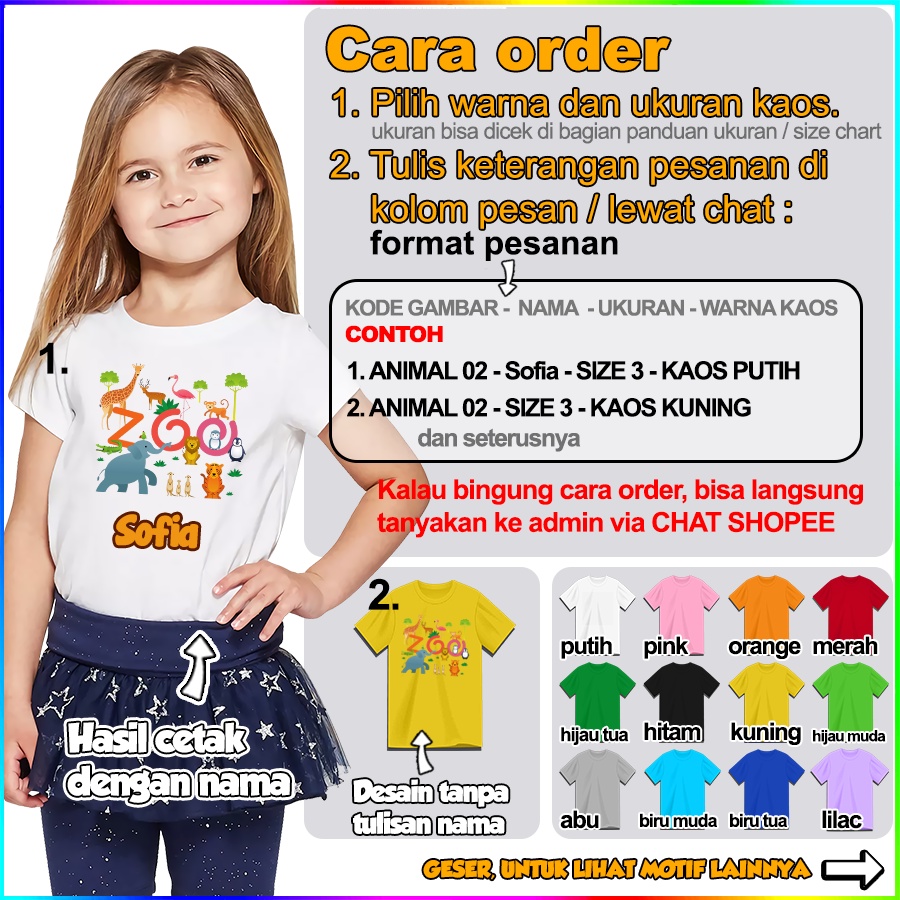 [FREE NAMA!!] Baju Kaos ANAK DAN DEWASA ANIMAL ZOO SAFARI BANYAK MOTIF