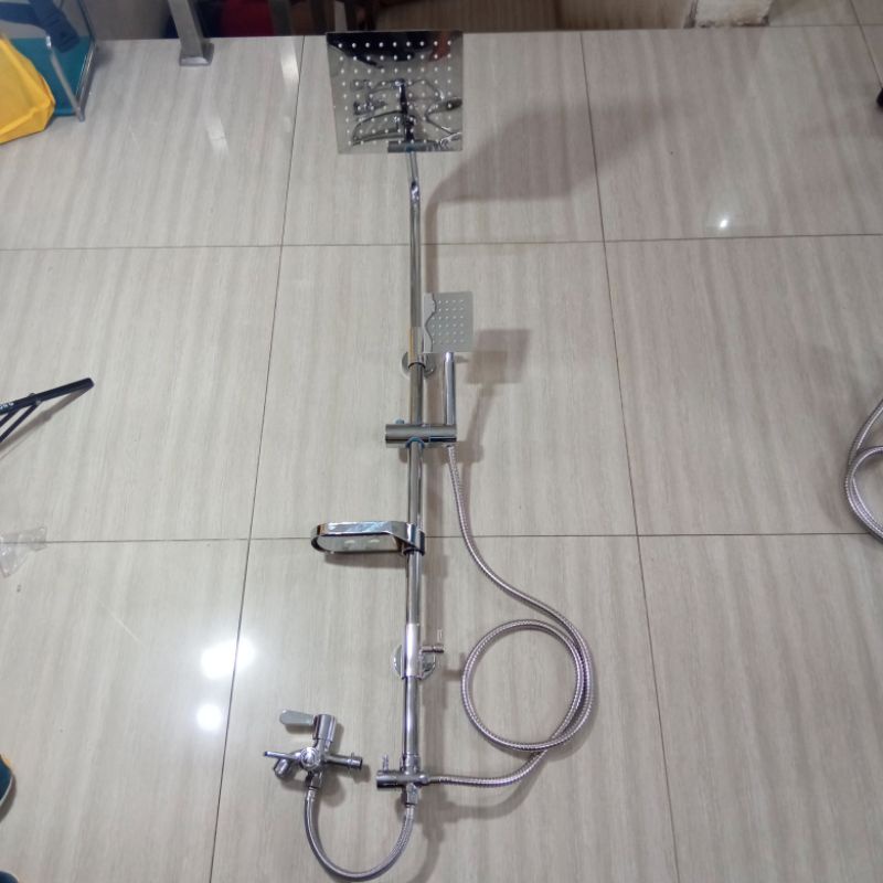 Shower Mandi Set Tiang + Kran Cabang 1/2&quot; SHOWER COULUMN Stainless Model Kotak / Wall &amp; Hand Shower Stainless | Shower Tiang Stainless