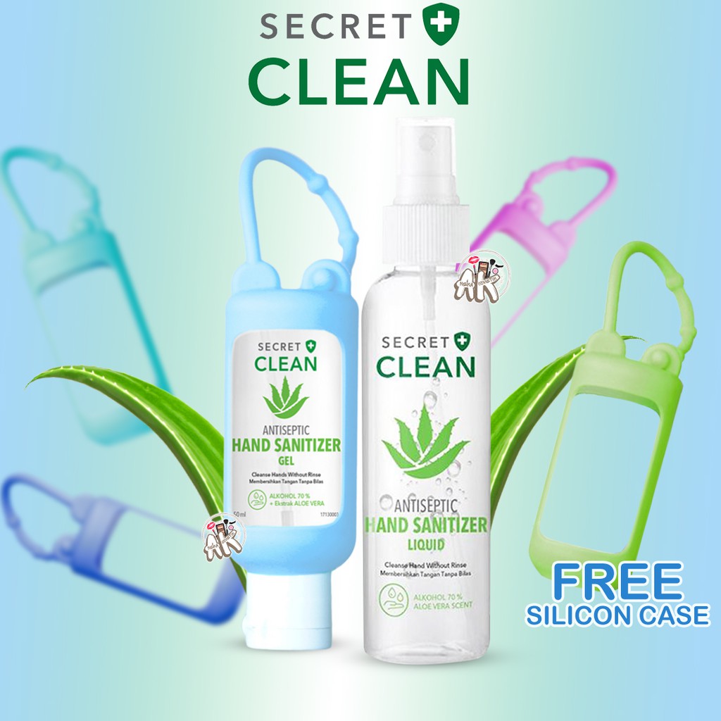 SECRET CLEAN HAND SANITIZER ALOE LIQUID SPRAY 60 ML / ALOE GEL 50 ML (FREE SILICON CASE RANDOM)