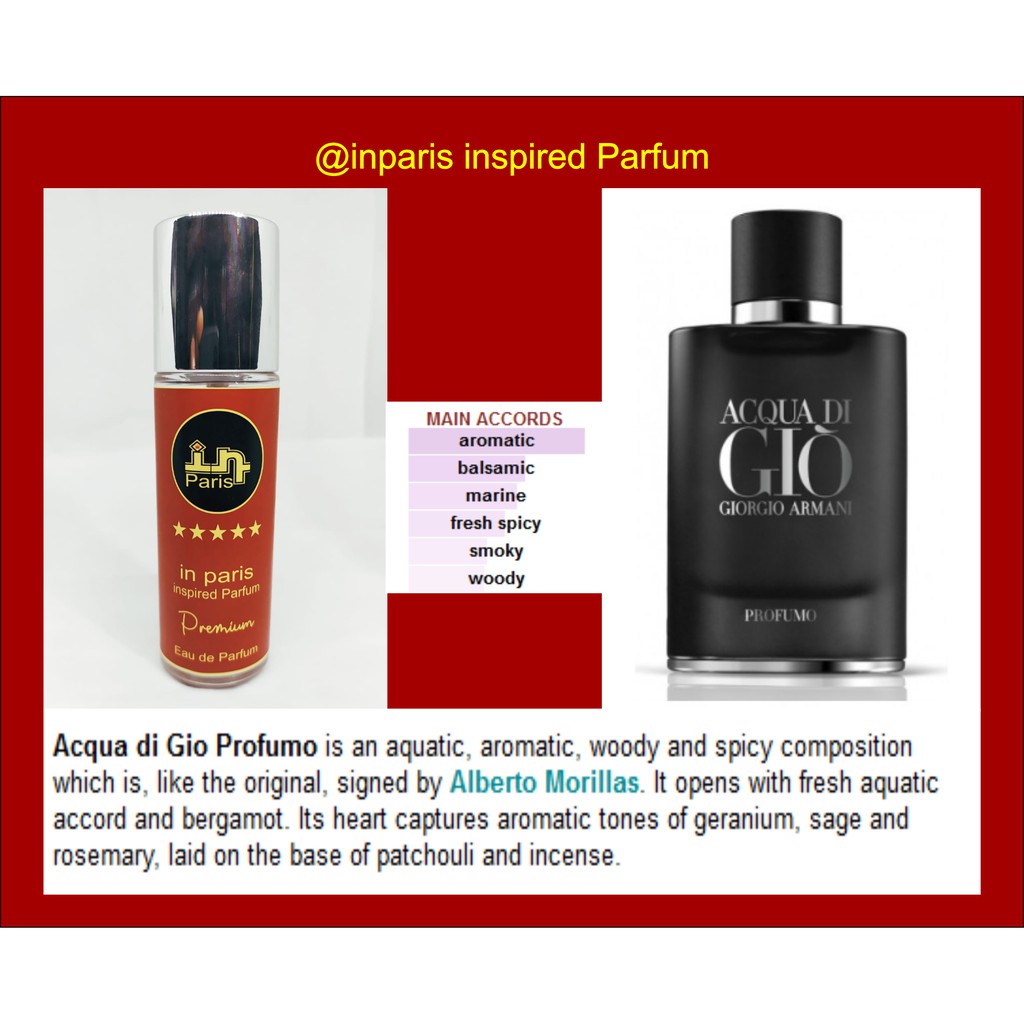 in Paris Parfum inspired PROFUMO by ACQUA DIGIO ARMANI