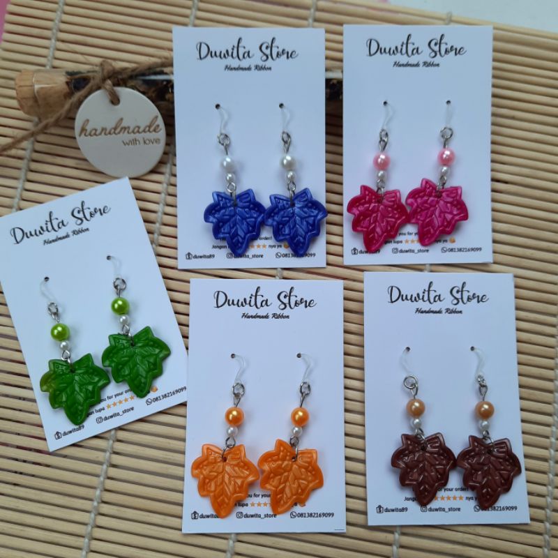 HANDMADE ANTING ANAK/DEWASA KAITAN PLASTIK MOTIF DAUN ANGGUR