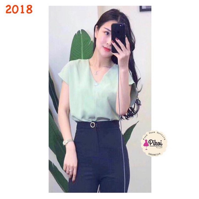 Blouse kantor wanita / blouse vneck / blouse polos cewek / blouse gobor lucu / blouse crepe / 2018