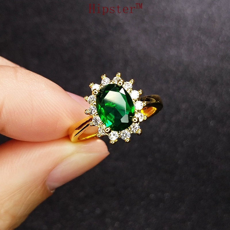 New Elegant Graceful Inlaid Emerald SUNFLOWER Ring