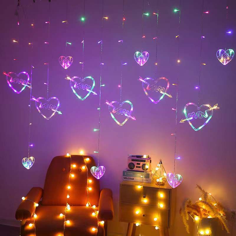 Lampu String 120 Led 3.5M Tenaga Baterai 12 Bentuk Hati Untuk Tirai Kamar Tidur
