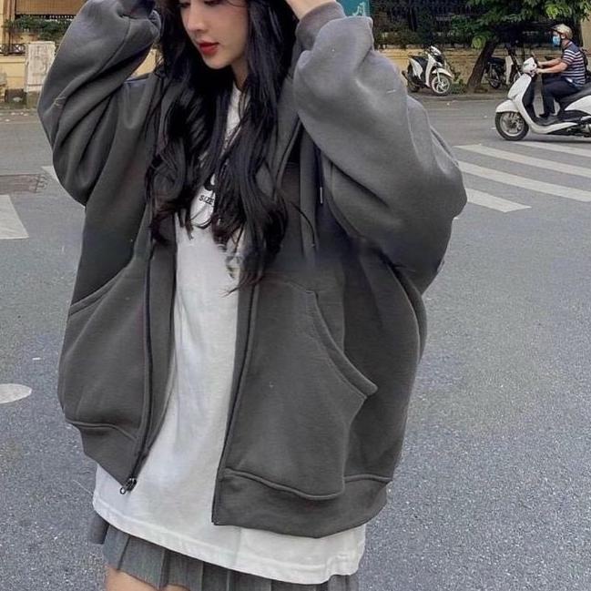 OVERSIZE HOODIE POLOS SLETING ZIPER | JACKET SWEATER WANITA OVERSIZE