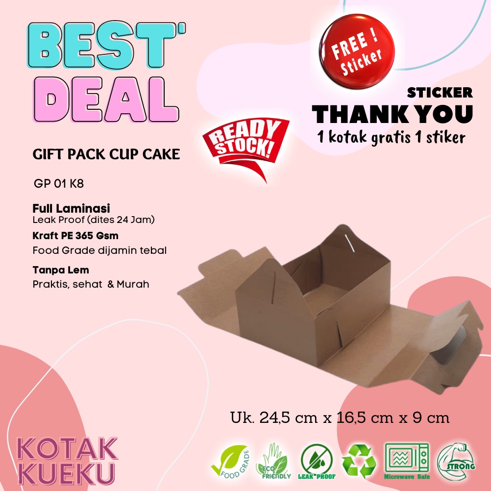 

[10 PCS] Gift Pack Cupcake Or Souvernir Uk.24,5X16,5X9 Cm Laminasi Kotak Kraft