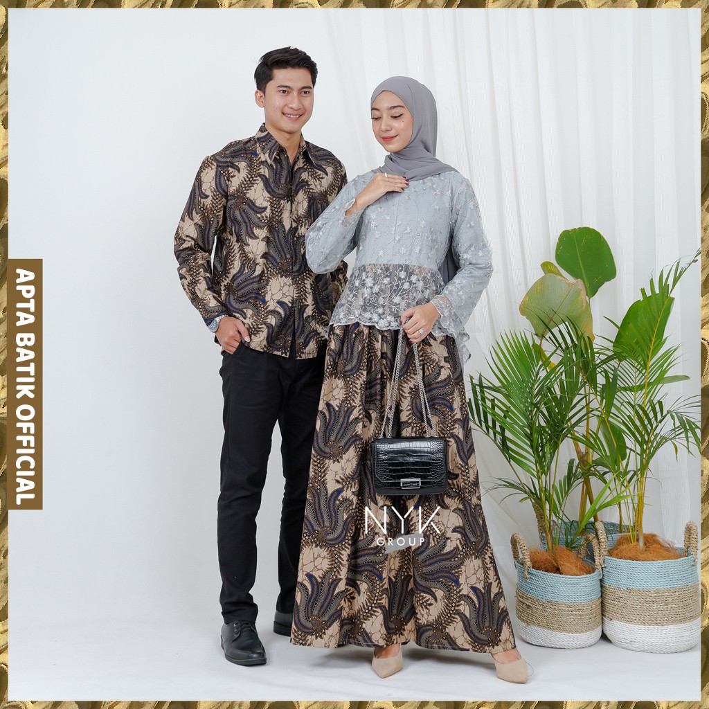 Batik Couple Cantika Maxi Tile Mutiara . Couple Batik Brukat Pesta . Gamis Busui Tille Keliling