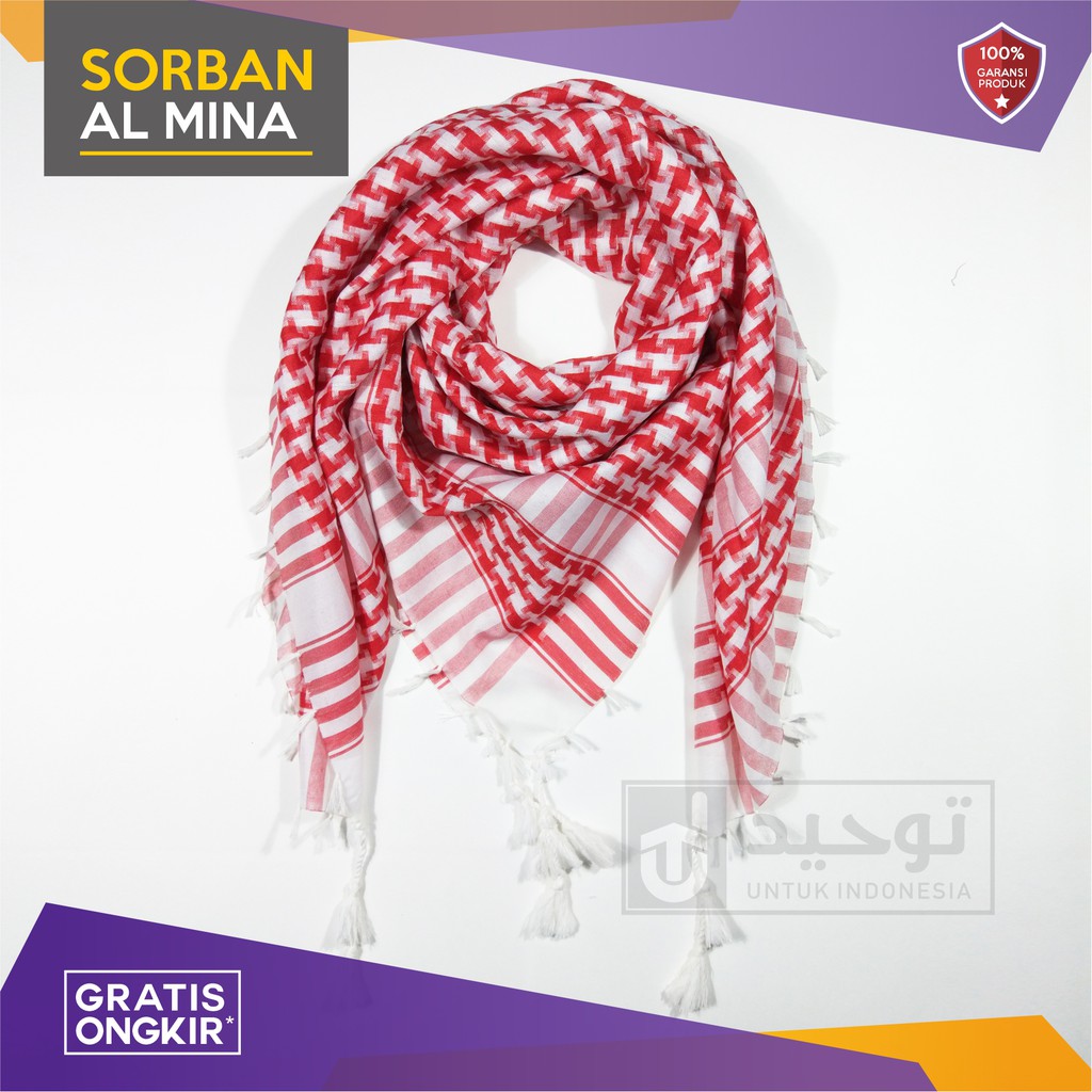 Sorban Shemagh Almas Arab Palestin Sorban Almina Motif Merah Putih