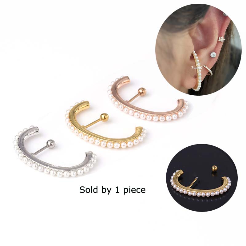 1pc Anting Tusuk Bentuk Keong Mutiara Bahan Stainless Steel 20 Gage Panjang 6mm