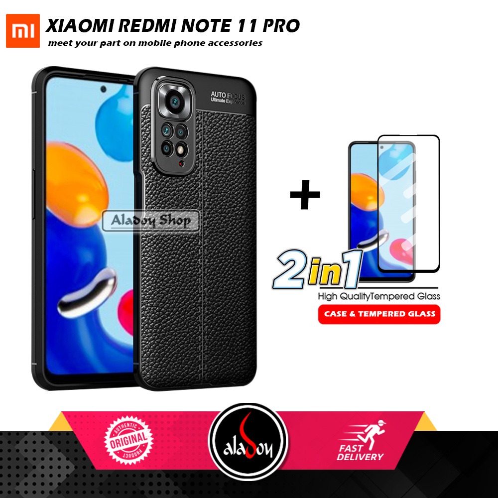 PAKET Case Autofocus Leather Free Tempered Glass Pelindung Layar Xiaomi Redmi Note 11 Pro