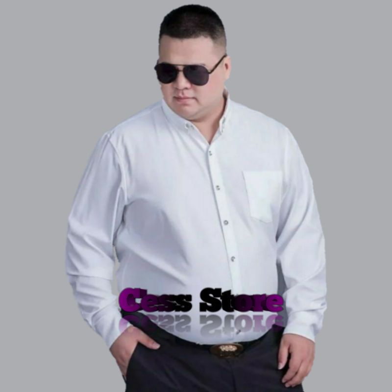 kemeja over size putih panjang kemeja pria jumbo lengan panjang, kemeja pria jumbo warna putih, keme