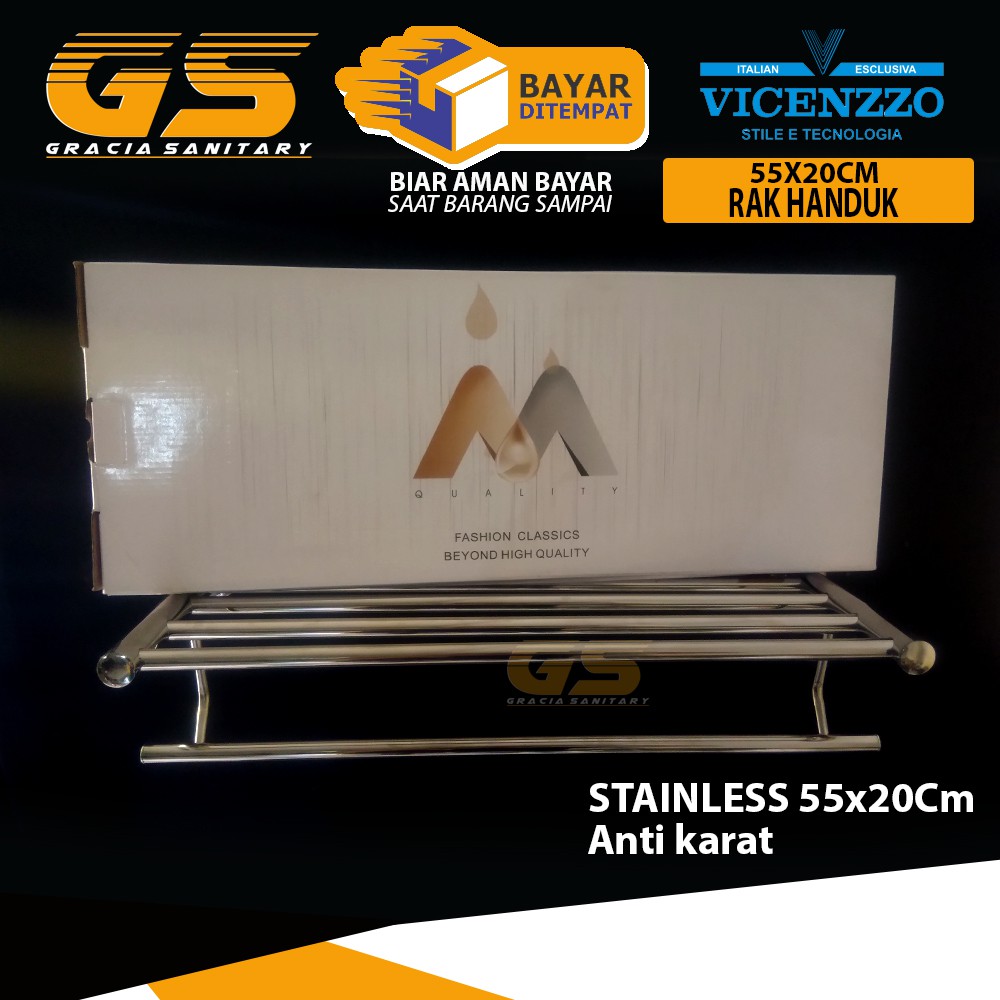 Rak Handuk 5 Susun Stainless 55x20Cm Gantungan Handuk Vicenzzo SM0437