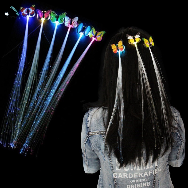 Klip Jepit Rambut Bentuk Kupu-kupu Fiber Optik dengan Lampu LED untuk Anak Perempuan