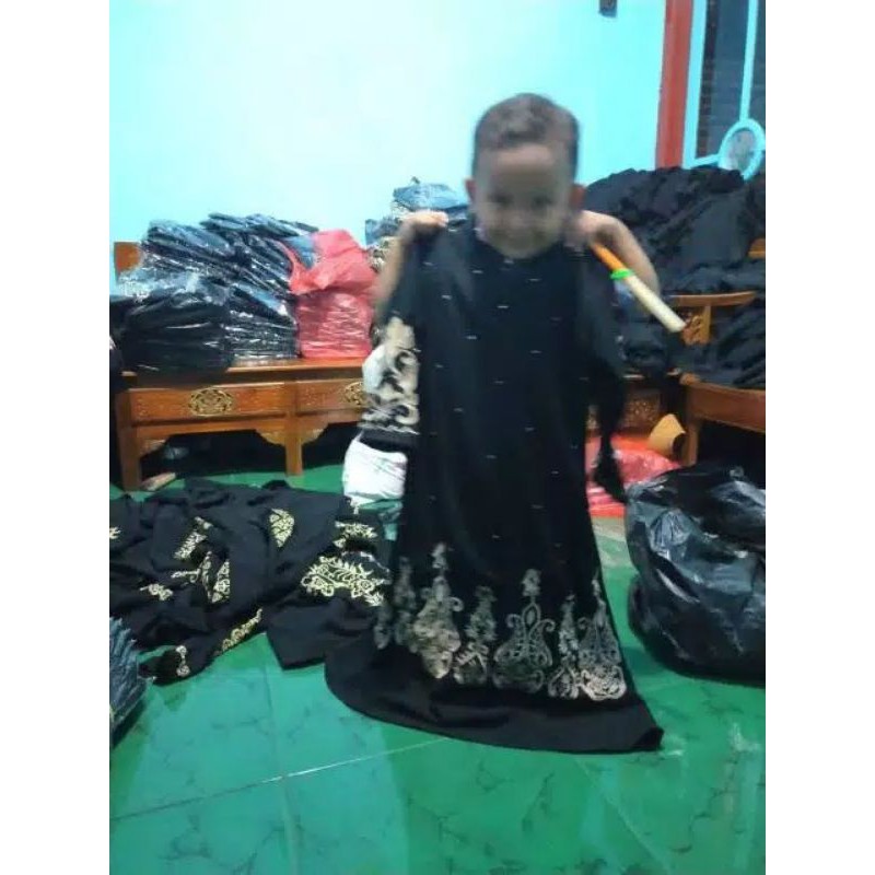 baju busana muslim abaya Gamis Couple Arab Hitam Bordir  turkey 1002-1002 anak2