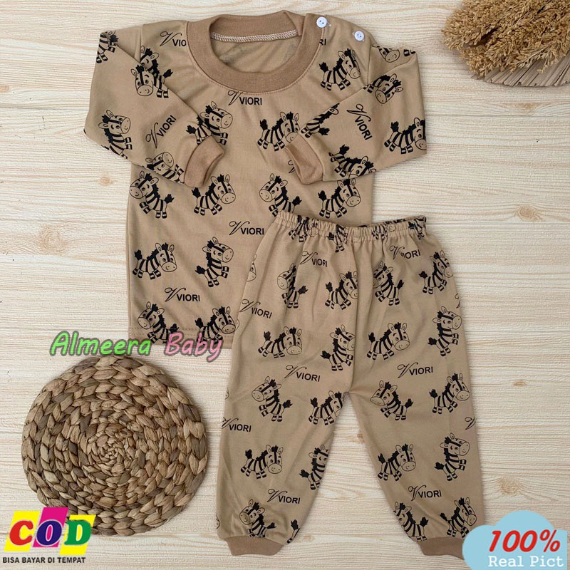 Setelan Baju Bayi Setelan Piyama Bayi Lengan Panjang Kancing Pundak Usia 3-12 Bulan Almeera Baby and Kids