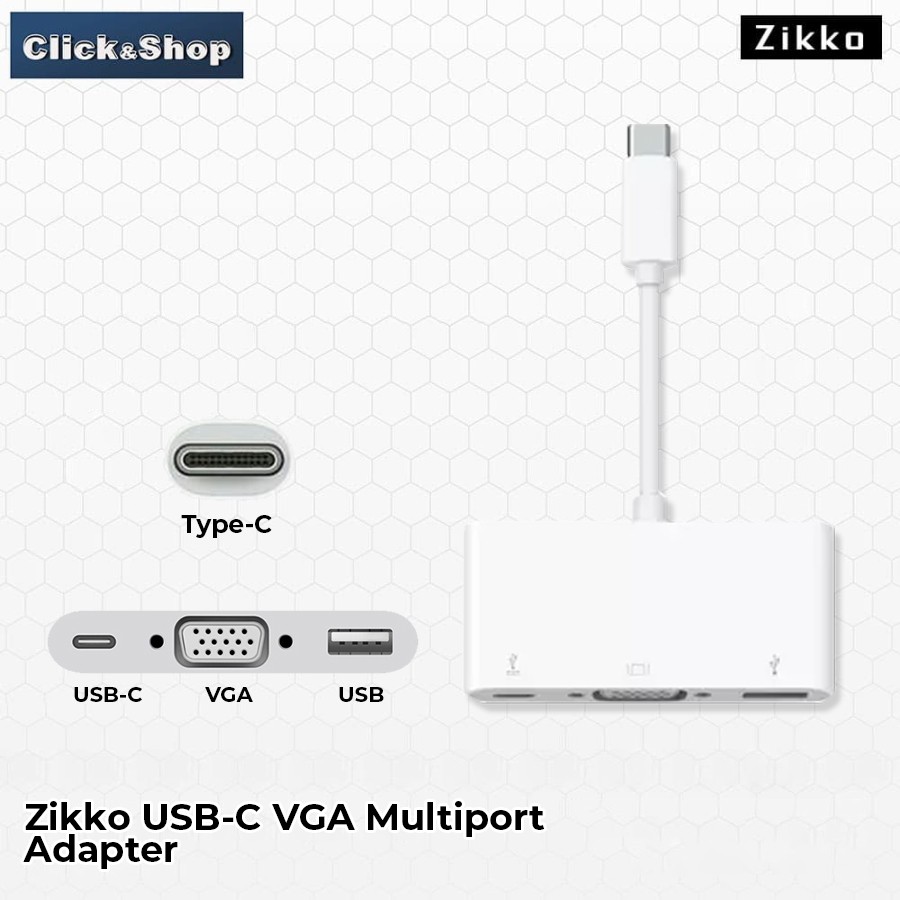 Jual Zikko Usb C To Vga Multiport Adapter White Shopee Indonesia