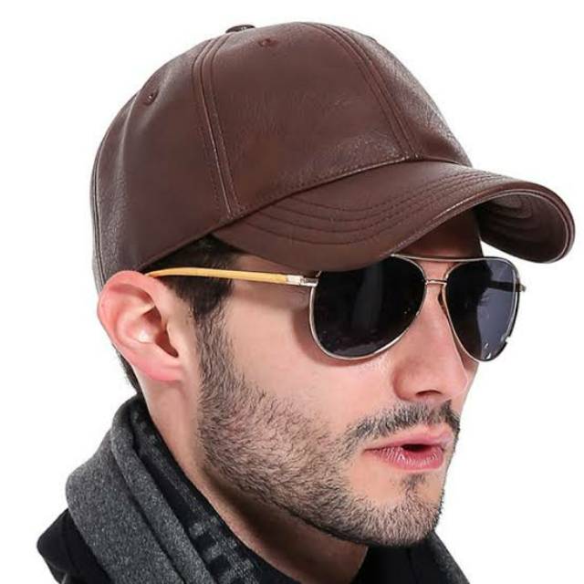 Topi Kulit Asli Casual Coklat Brown Artis Korea Barat