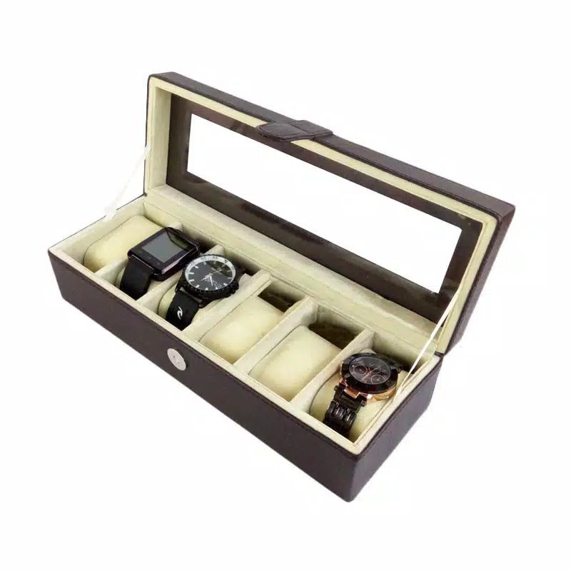 LARGE SIZE - Kotak Jam Tangan JUMBO isi 5 COKELAT CREM / Box Tempat Jam dan Wadah Jam Tangan Murah