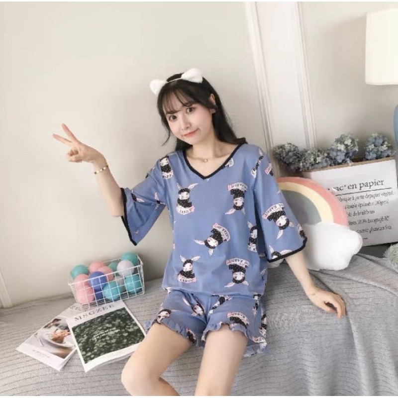 JC- Stelan Piyama Vneck Import HP / Stelan tidur import Terbaru / piyama Wanita Import kekinian