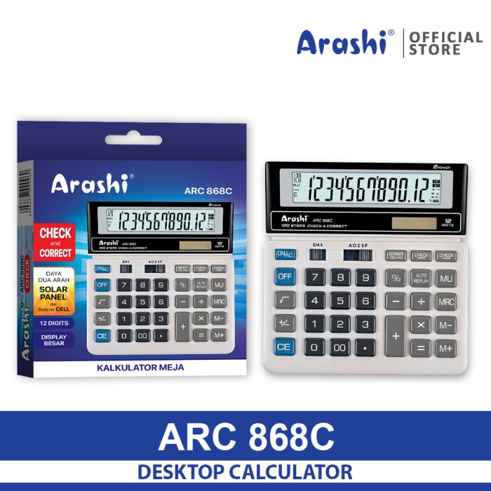 

CODE0H4 Calculator / Arashi Kalkulator ARC 868C / 12 Digit / Check Correct