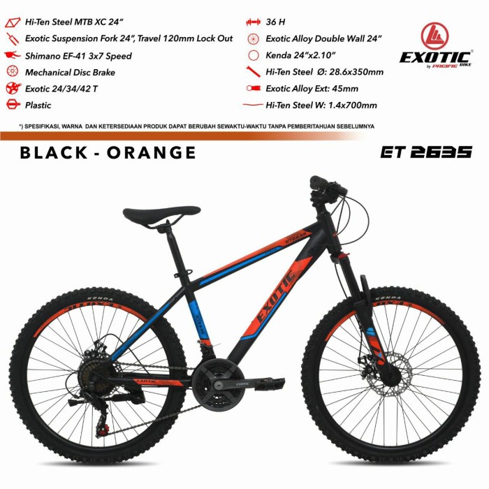 Sepeda Gunung MTB 24 Inch EXOTIC ET2635 New Steel 21 Speed Shimano - Black Orange