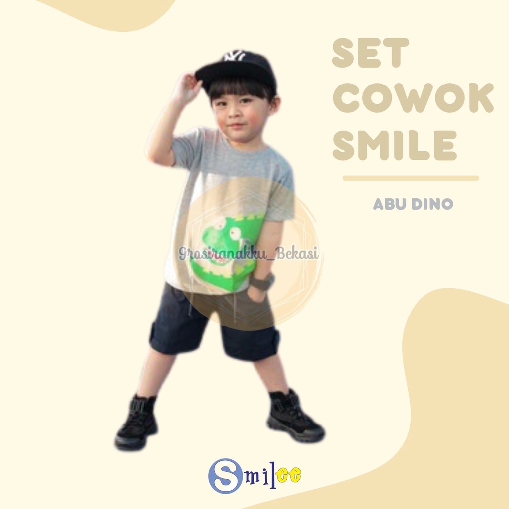 Setelan Anak Cowok Abu Dino Size 1, 2, 3 thn murah