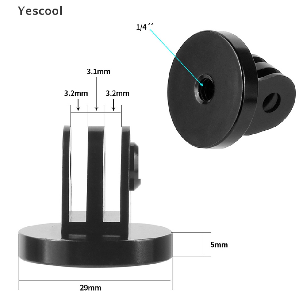 Yescool For Gopro Tripod Mount Adapter 1/4 Thread Adapter CNC Aluminium Alloy .