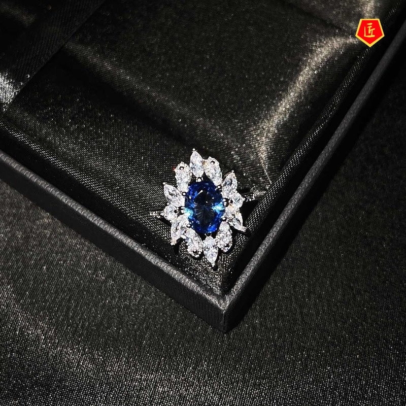 [Ready Stock]Luxury Fully-Inlaid Natural Sapphire Colored Gems Ring