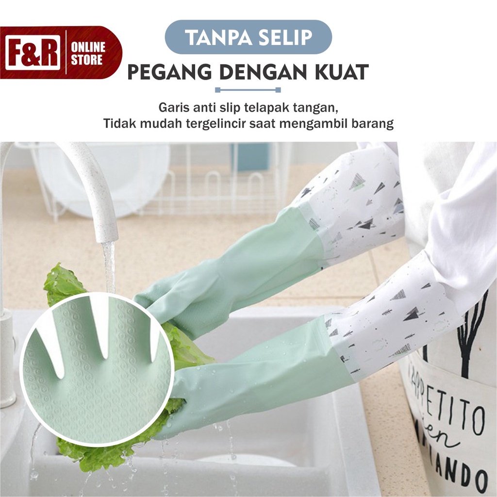 Sarung Tangan Karet Cuci Piring Baju Panjang Lateks Anti Air Tebal Rubber Gloves Latex Waterproof