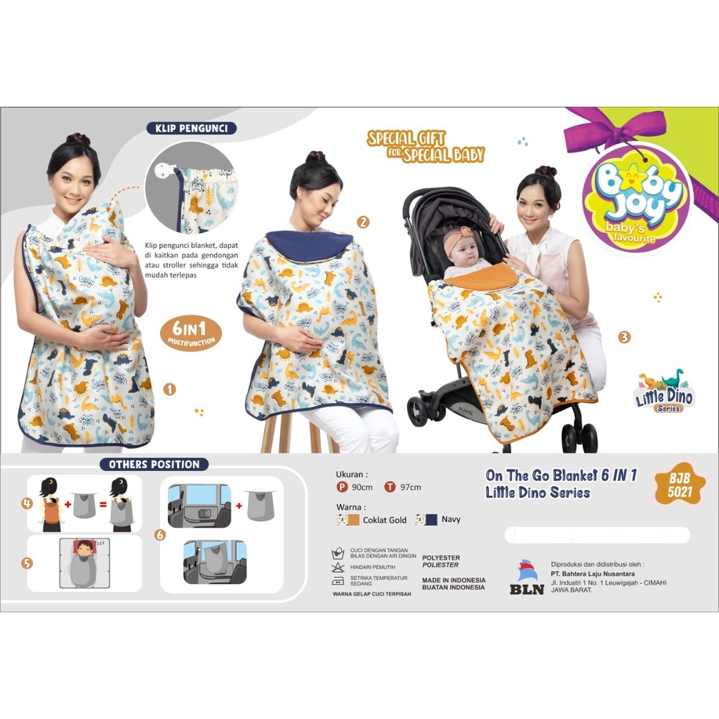 I Baby Joy I On The Go Baby Blanket Multifungsi 6 in 1 Selimut Little Dino Series BJB 5021