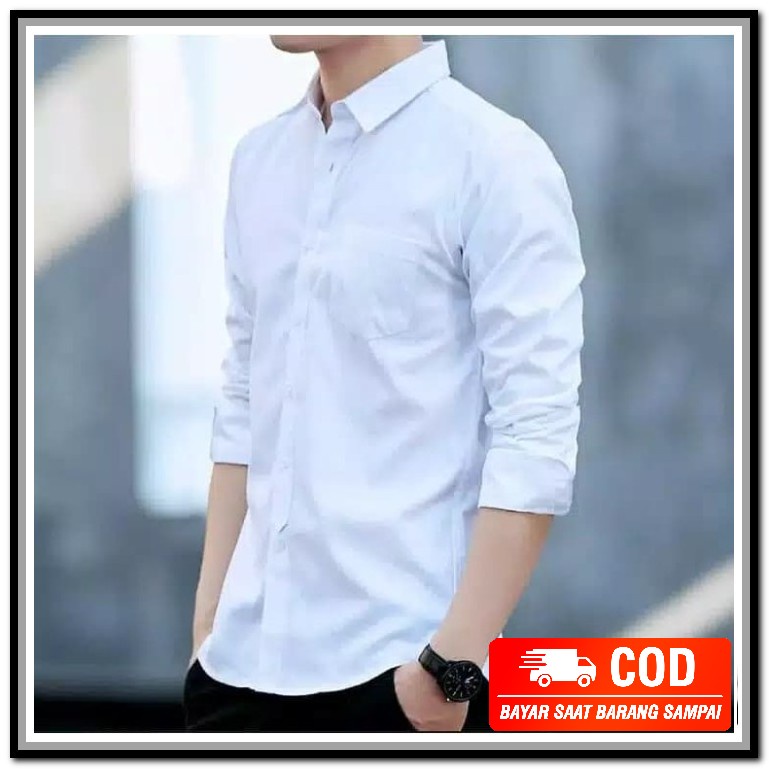 Gabrielle Casual Kemeja Pria Dewasa PO840 Baju Kemeja Lengan Panjang Pria Putih Polos Slimfit